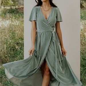 Andi Ribbed Velvet Wrap Dress in Dusty Sage